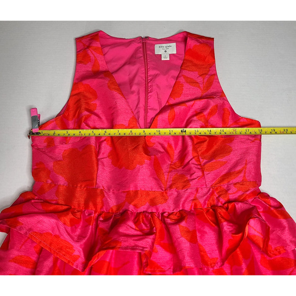Kate Spade Target Pink Red Floral Peplum Midi Dress 12 Sleeveless V Neck Pockets - Picture 13 of 15